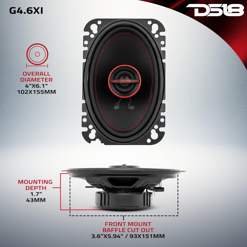 DS18 GEN-X4.6 Coaxial Speaker - 4x6, 2-Way, 135W Max, 45W RMS, Black Paper Cone, Mylar Dome Tweeter, 4 Ohms - Clarity Unparalled by Other Speakers in Their Class (2 Speakers) - Image 4